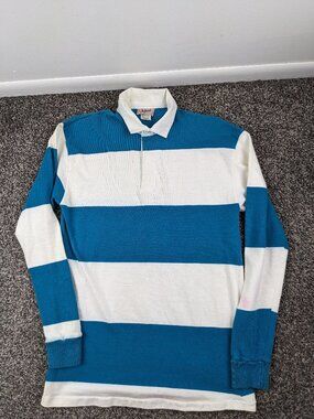 Vintage John Wanamaker Rugby Polo Shirt Striped Blue L/S Mens Small USA Made